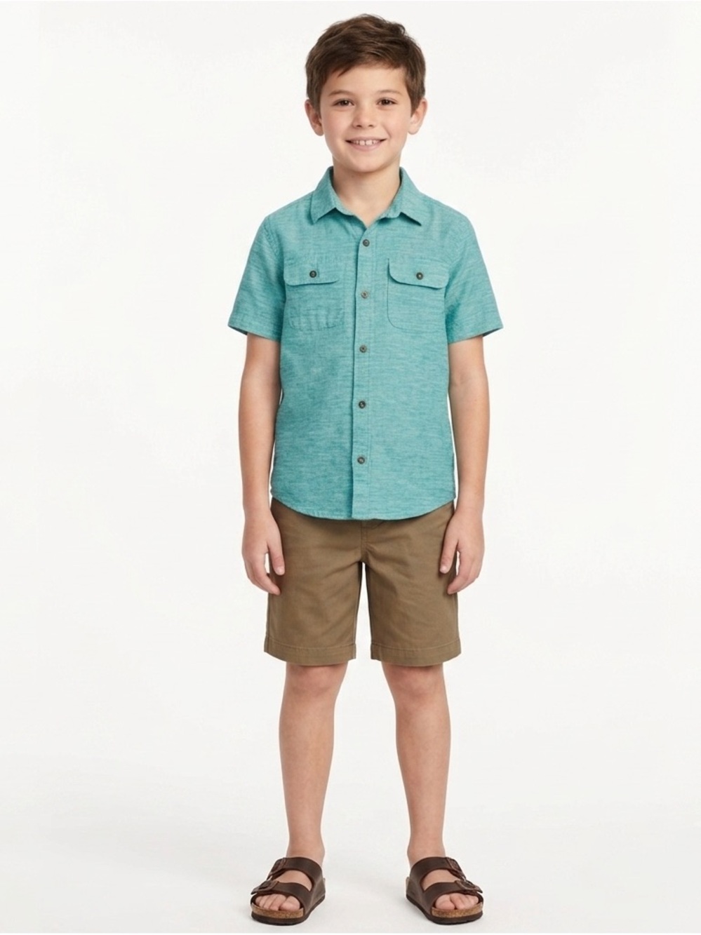 Old Navy Linen Blend Blue Button Down  Short Sleeve Spring Summer Boy’s Shirt